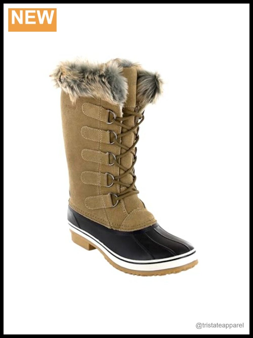 Waterproof Suede Snow Boots with Thinsulate, Mid Calf Lace Up Winter Boots